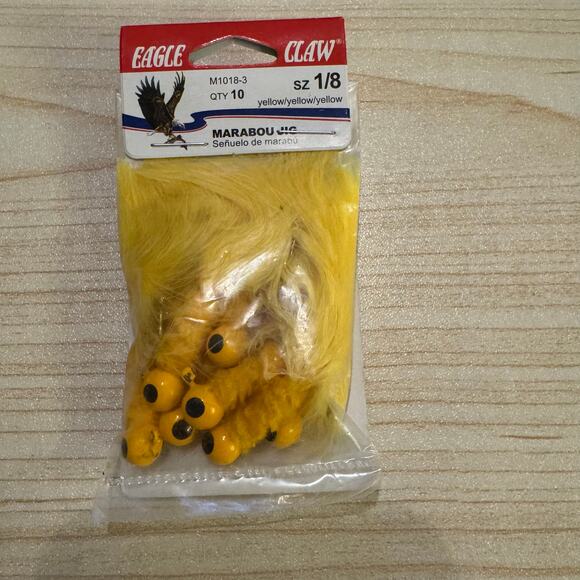 Eagle Claw LOT OF 4 (40 Total) Laker Maribou Jig 1/8 10ct Yellow/Yellow/Yellow - Picture 4 of 7